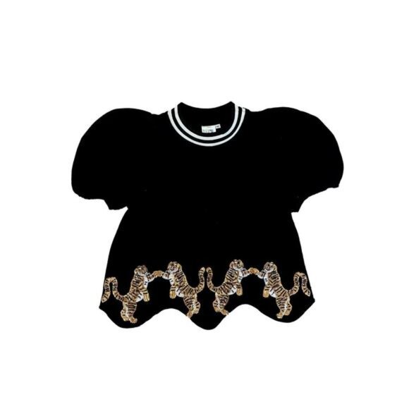 QUEEN OF SPARKLES Black Top with Tiger Detail - Picture 4 of 11